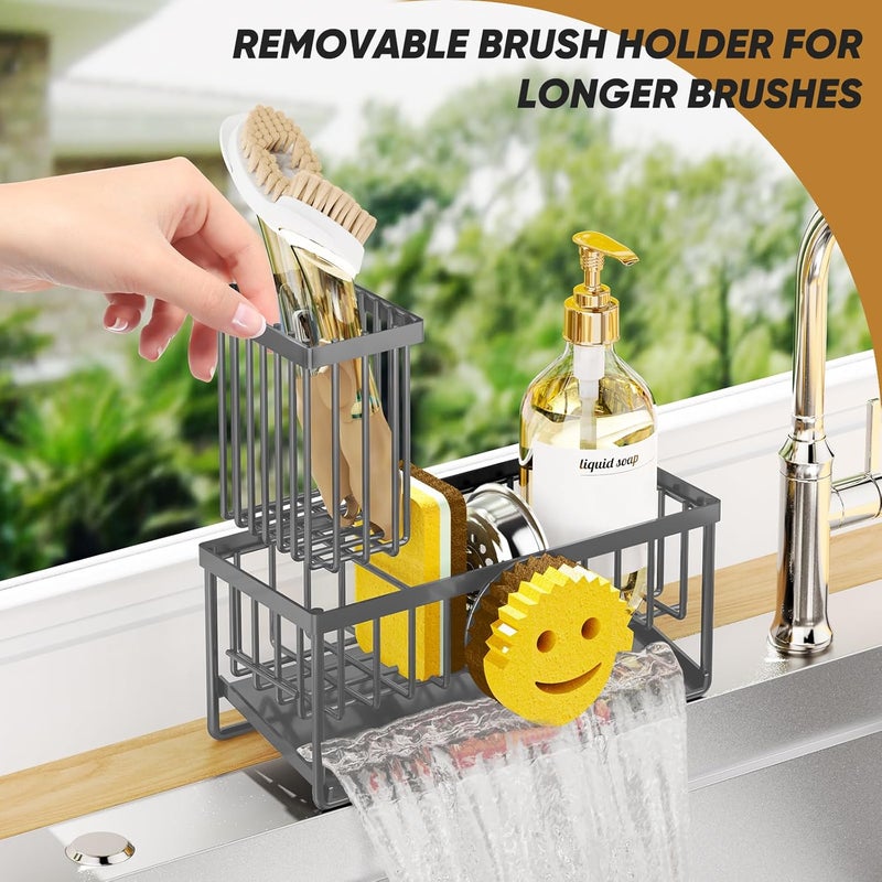 Taugast Sponge Holder for Kitchen Sink,Smiley Face Sink Caddy with Removable Brush Holder,Self-Draining Sponge Caddy for Soap,Dish Brush,Scrubber,Kitchen Essentials and Gadgets-Charcoal Gray - Image 5